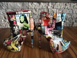 Platform Heels Colorful Icon Magazine Collage Women’s Size 7 Rare No Box
